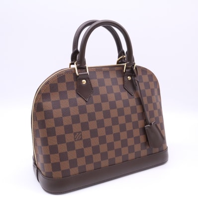 美品 LOUIS VUITTON ルイ・ヴィトン ダミエ アルマ N51131 ハンドバッグ ブラウン ベージュ コーティングキャンバス レザー レディース