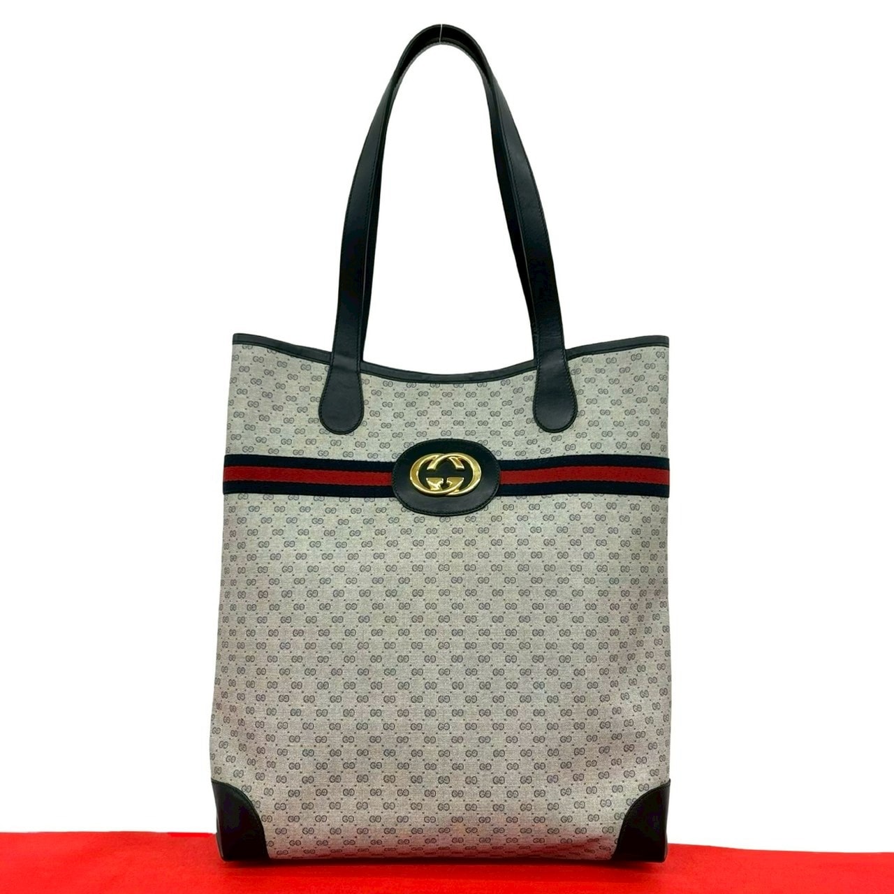 GUCCI グッチ シェリーライン マイクロGG ロゴ 金具 PVC レザー トートバッグ ネイビー
j15-1