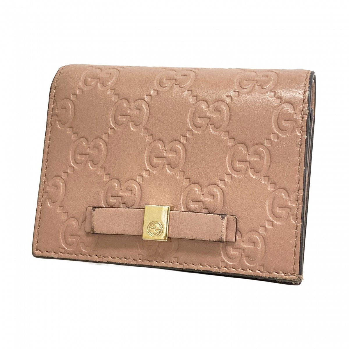 【6ec2825-k】グッチ 財布 グッチシマ 406924 レザー ピンク ゴールド金具【中古】レディース