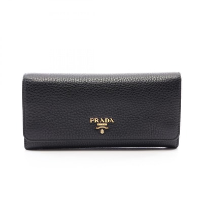 プラダ PRADA VITTELO GRAIN 二つ折り長財布 財布 レザー レディース ブラック系 【中古】