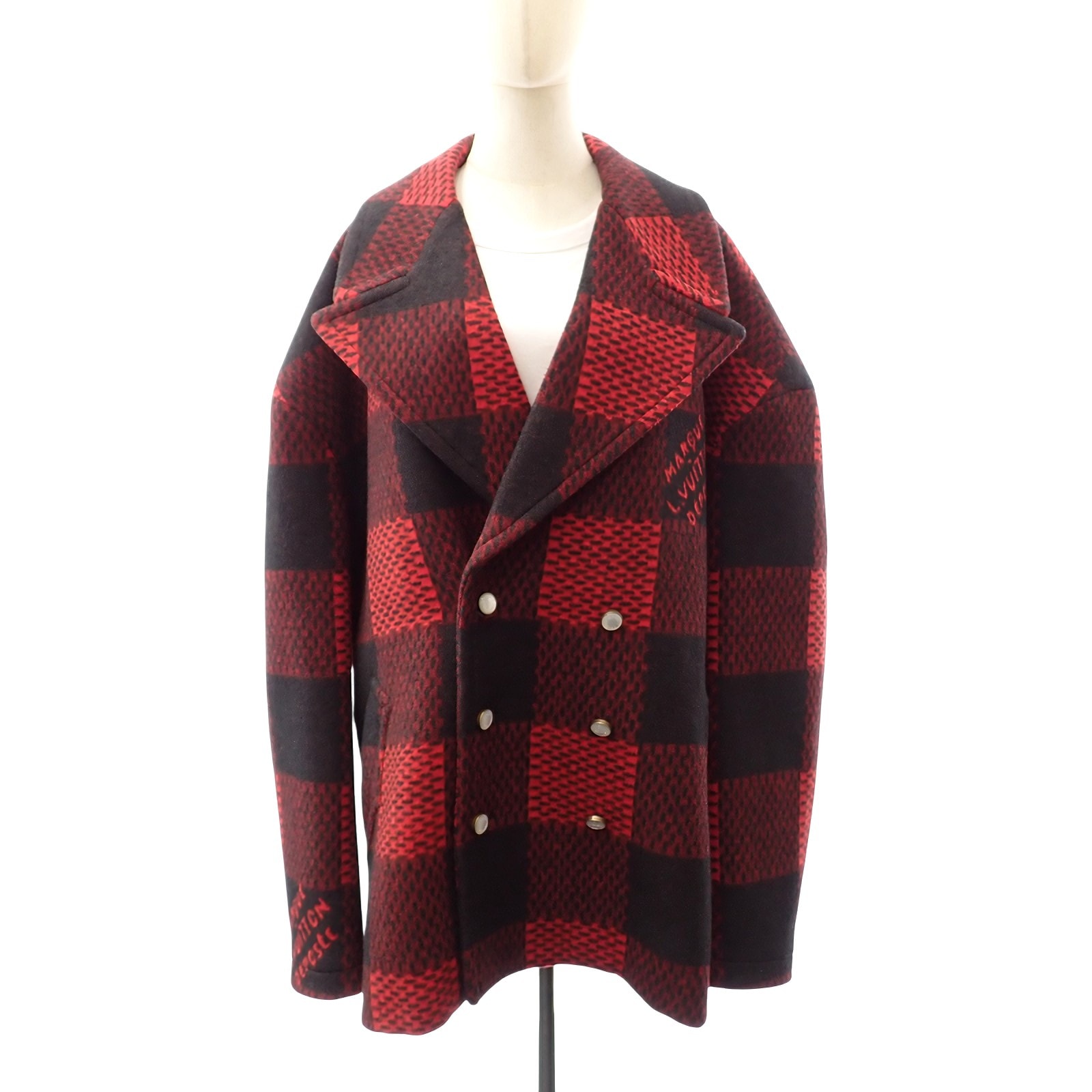 ルイヴィトン LOUIS VUITTON 24aw タータンチェック Pコート ファレル 1AIH2024 ピーコート ウール レッド ブラック 60 メンズ【中古】【ABランク】