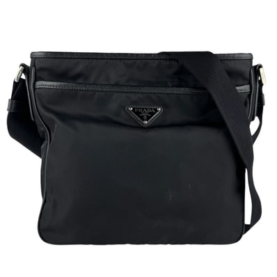 プラダ PRADA 斜め掛けショルダーバッグ ナイロン ブラック シルバー ユニセックス【中古】 z9463
