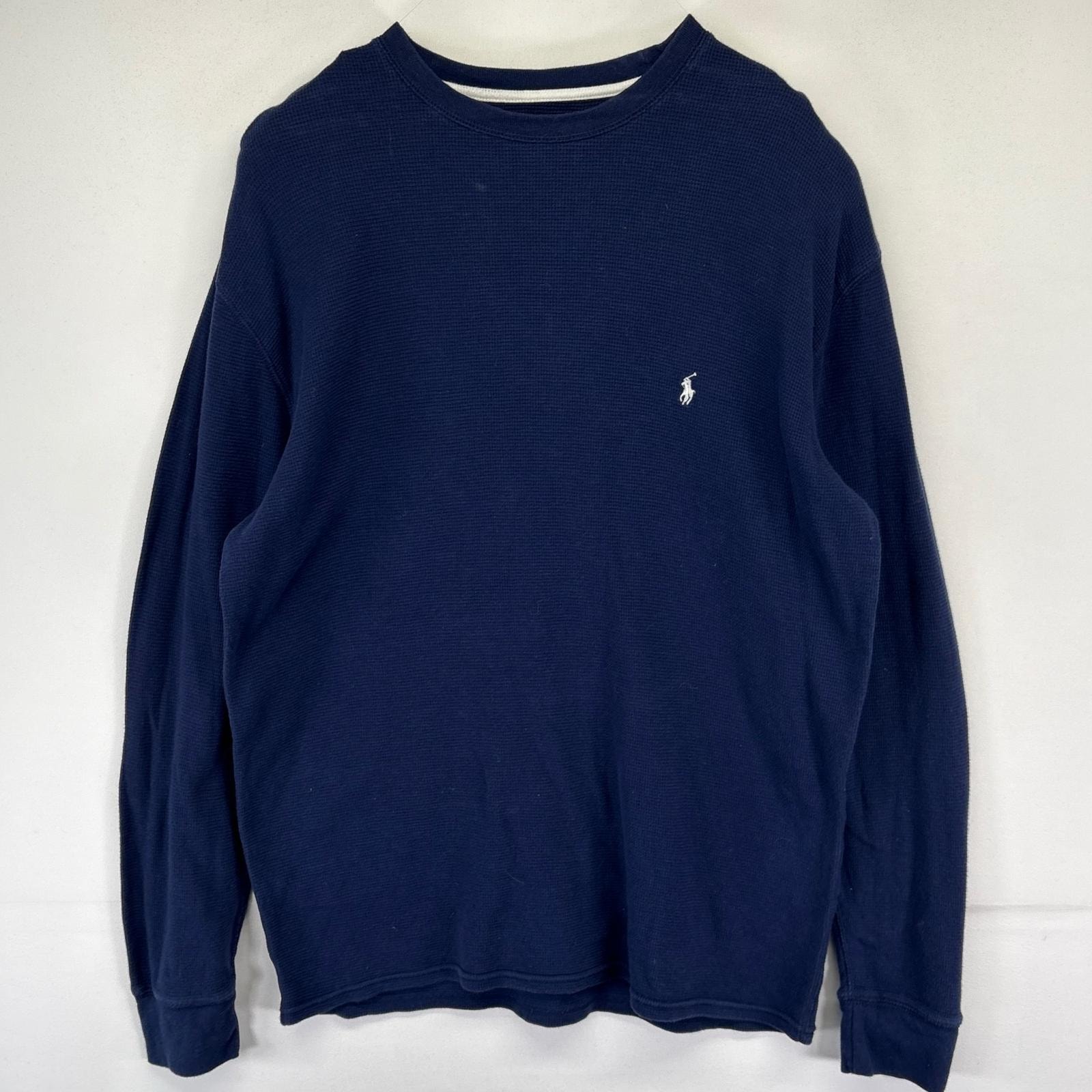 古着 ポロ・ラルフローレン POLO RALPH LAUREN 長袖Tシャツ サーマル ワッフル生地 ワンポイントロゴ XL ネイビー系 メンズ