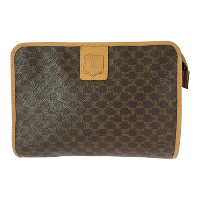 CELINE セリーヌ マカダム ブラウン ゴールド金具 PVC レザー/ セカンドバッグ クラッチバッグ 600738 【中古】