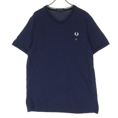 美品 FRED PERRY フレッドペリー 半袖 ポケットディテール ピケ Vネック Tシャツ M ネイビー