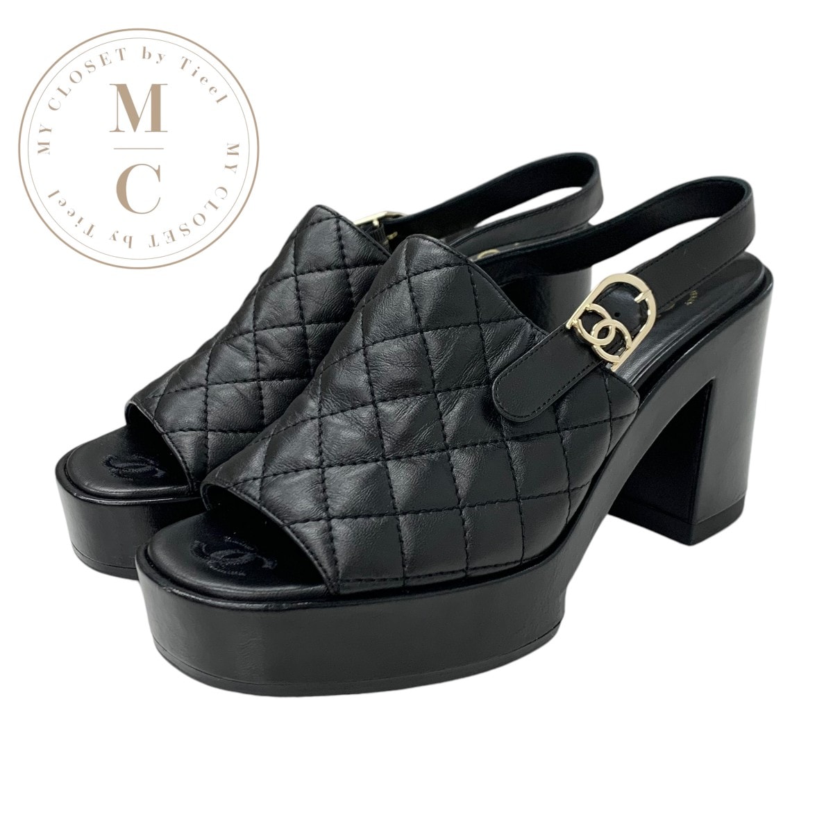 シャネル CHANEL サンダル 靴 シューズ レザー ブラック 黒 マトラッセ ココマーク ストラップ