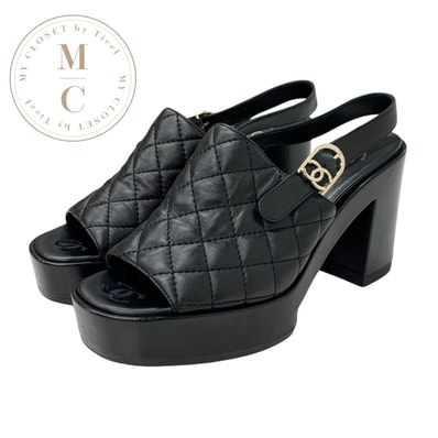 シャネル CHANEL サンダル 靴 シューズ レザー ブラック 黒 マトラッセ ココマーク ストラップ