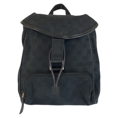 美品 GUCCI グッチ ブラック 黒 シルバー金具 GGキャンバス レザー/ リュックサック バックパック 604516 【中古】