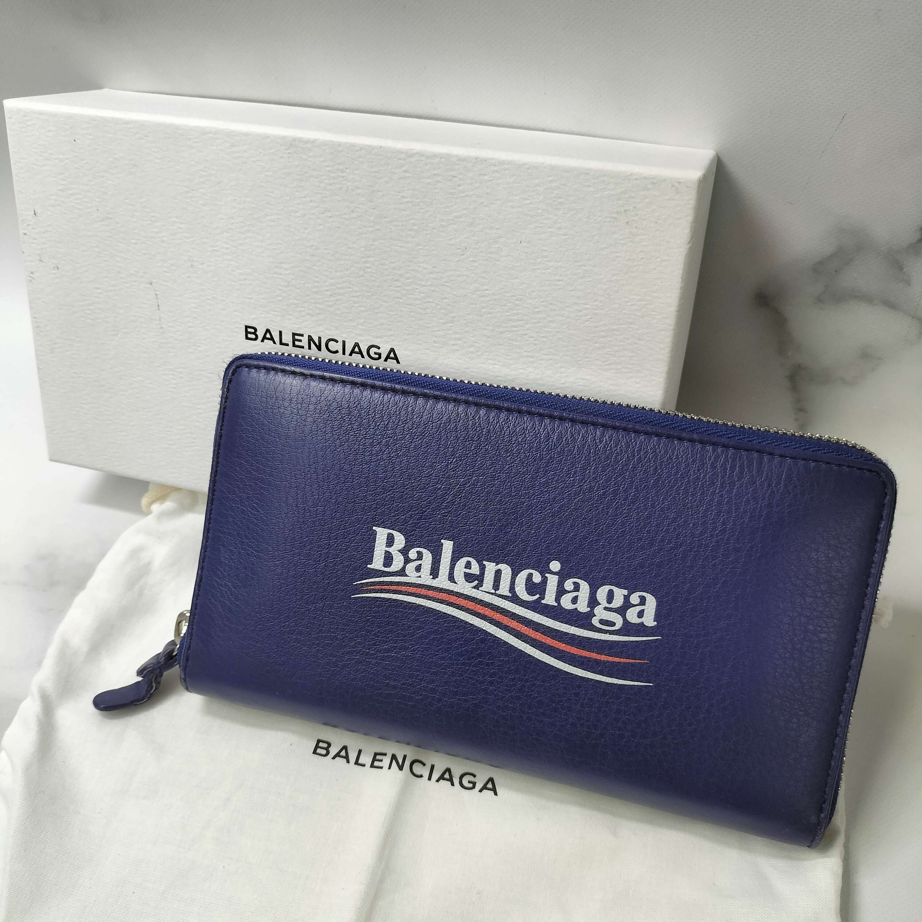 BALENCIAGA Political Campaign Zip Around Wallet "Blue"