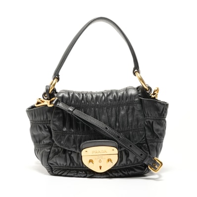 プラダ PRADA ギャザー2WAY レザー ハンドバッグ【中古】