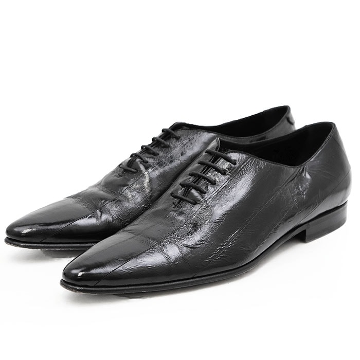 【SALE】DOLCE&GABBANA ドルチェアンドガッバーナ レザーシューズ イールスキン ウナギ革 サイズ 7h メンズ ホールカット レザーソール 靴 ブラック 黒 イタリア製