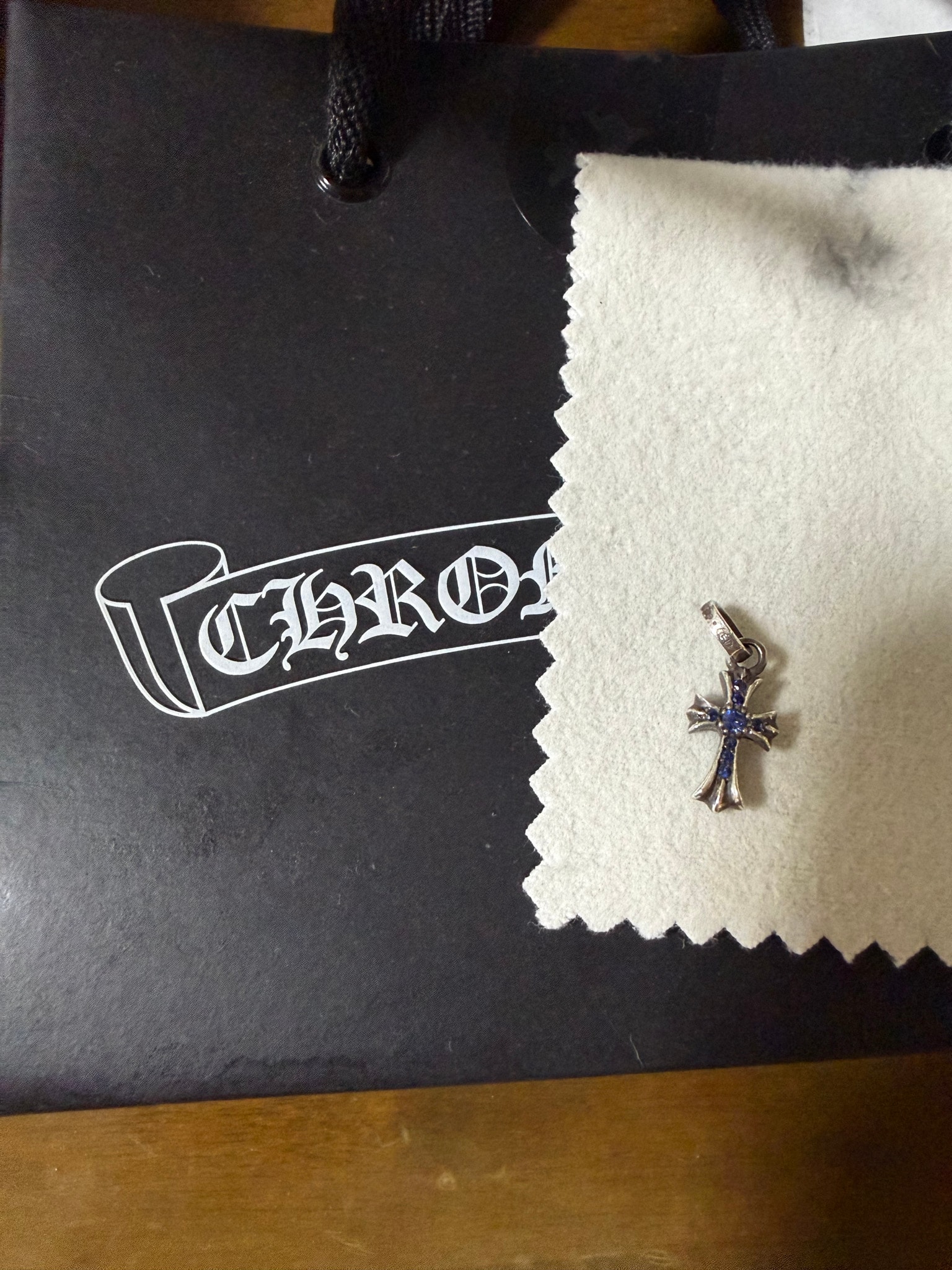 Chrome Hearts Cross Baby Fat Charm Sapphire Pave Diamond "Silver/Blue"