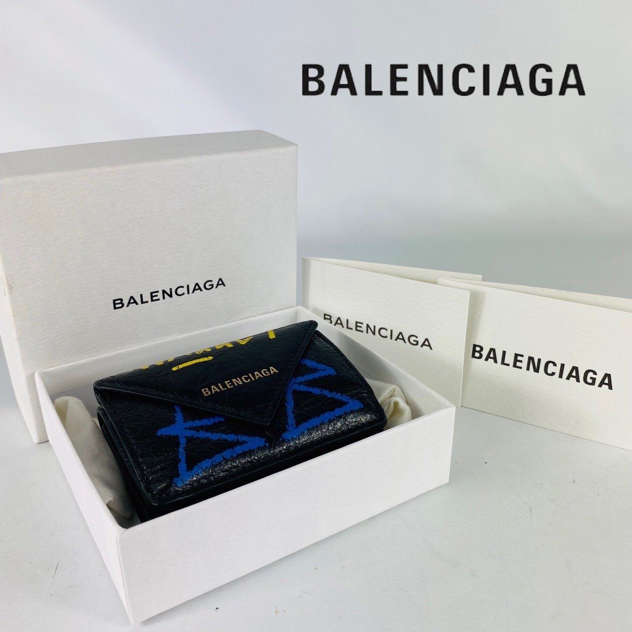 BALENCIAGA Graffiti Papier Mini Wallet "Black"