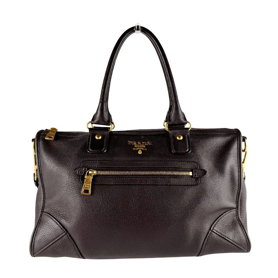 プラダ PRADA ハンドバッグ ショルダーバッグ レザー ダークブラウン レディース【中古】 z10269