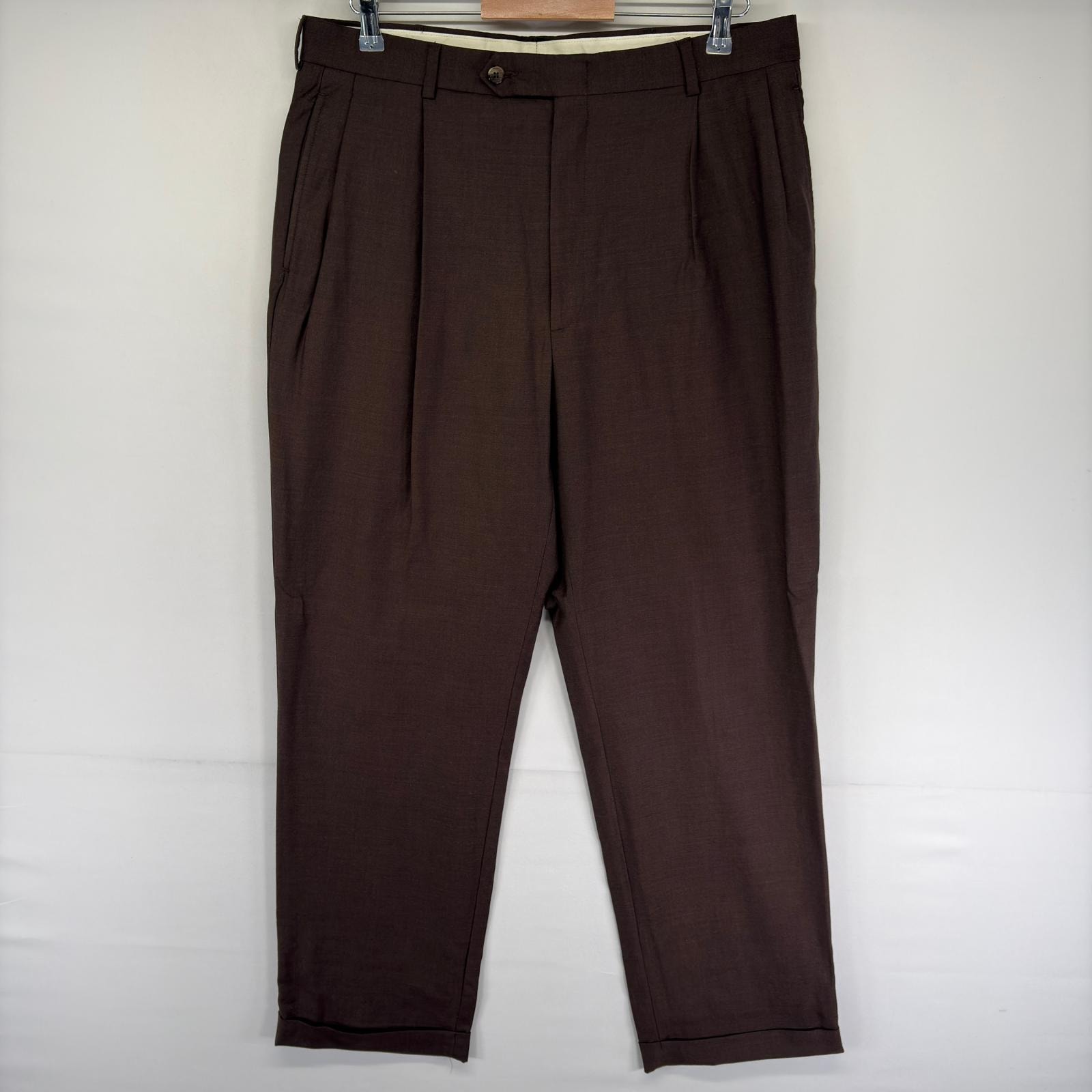 古着 ノーティカ NAUTICA パンツ ジッパーフライ スラックス ウールパンツ 無地 ポケット w36 L32  ブラウン系 メンズ