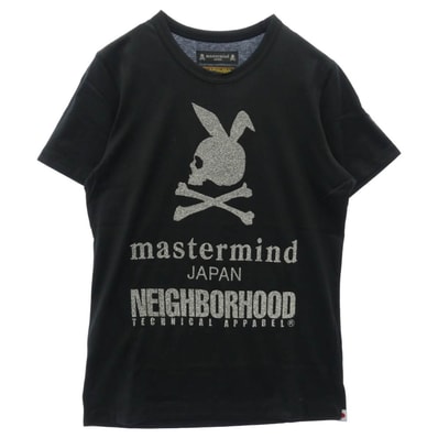 NEIGHBORHOOD ネイバーフッド mastermind JAPAN マスターマインドジャパン NMB2-TS01-011-3 x mastermind マスターマインド グリッター プリント 半袖 Tシャツ ブラック系 S【極上美品】【中古】