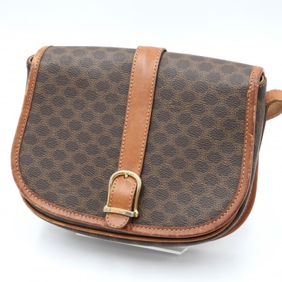 CELINE(セリーヌ)ホースキャリッジ ヴィンテージ ショルダーバッグ ポシェット マカダム柄 PVCコーティングキャンバス ブラウン ゴールド金具 レディース【中古】