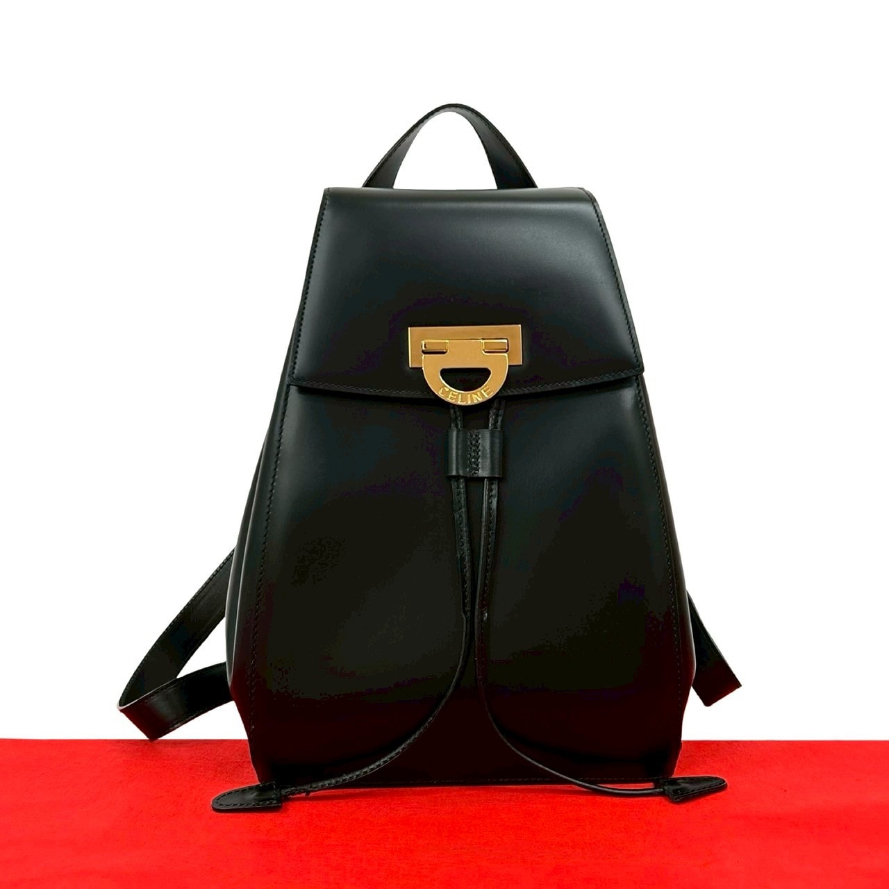 CELINE セリーヌ ロゴ 金具 カーフ レザー リュックサック ブラック
40373