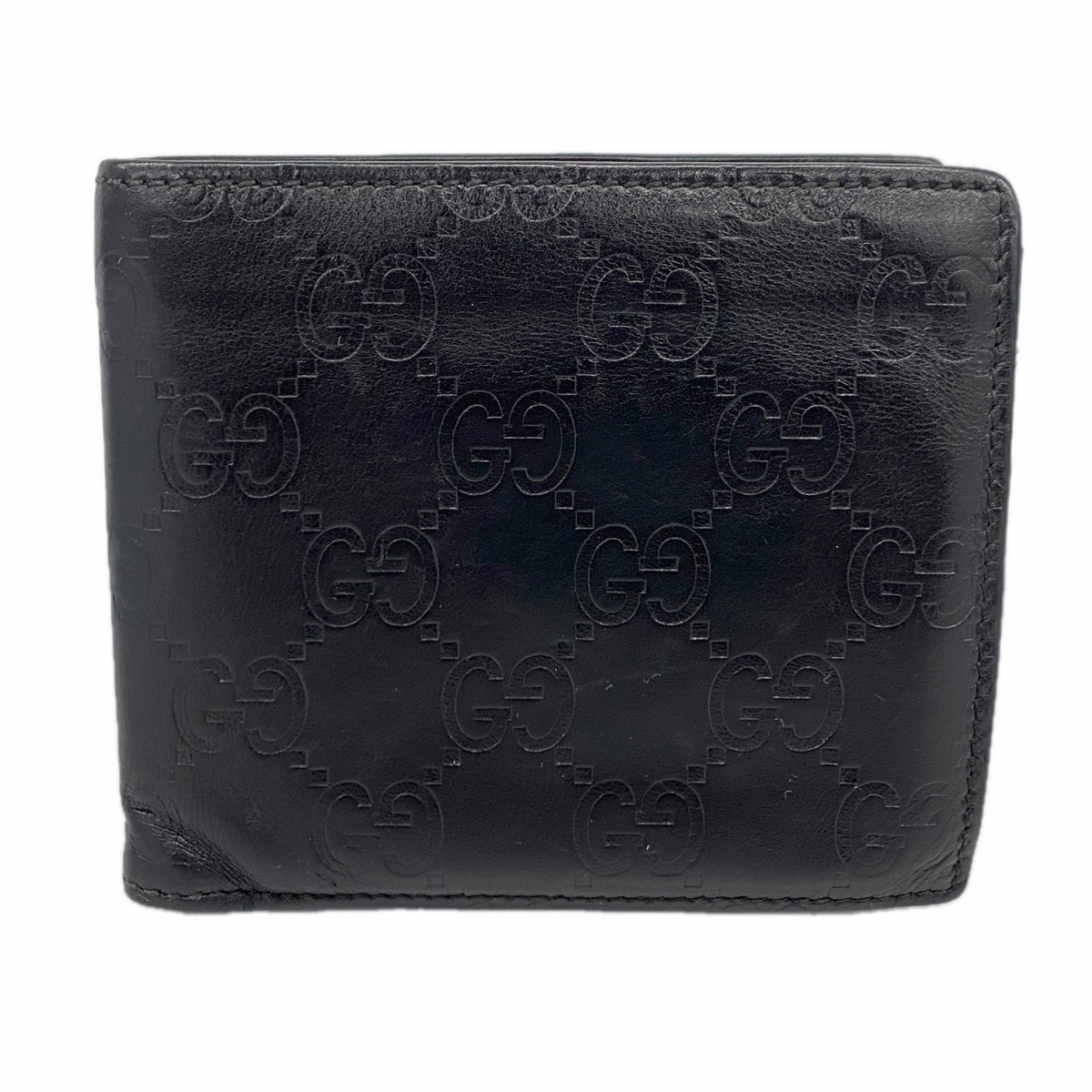 【6ce6396-k】グッチ 財布 グッチシマ 146223 レザー ブラック シルバー金具【中古】メンズ