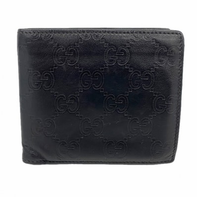 【6ce6396-k】グッチ 財布 グッチシマ 146223 レザー ブラック シルバー金具【中古】メンズ