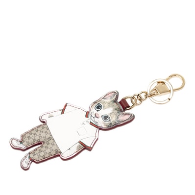 グッチ ×ヒグチユウコ BORIS ボリス 猫 チャーム キーホルダー ベージュ ホワイト PVC レザー メッキ レディース GUCCI 【中古】