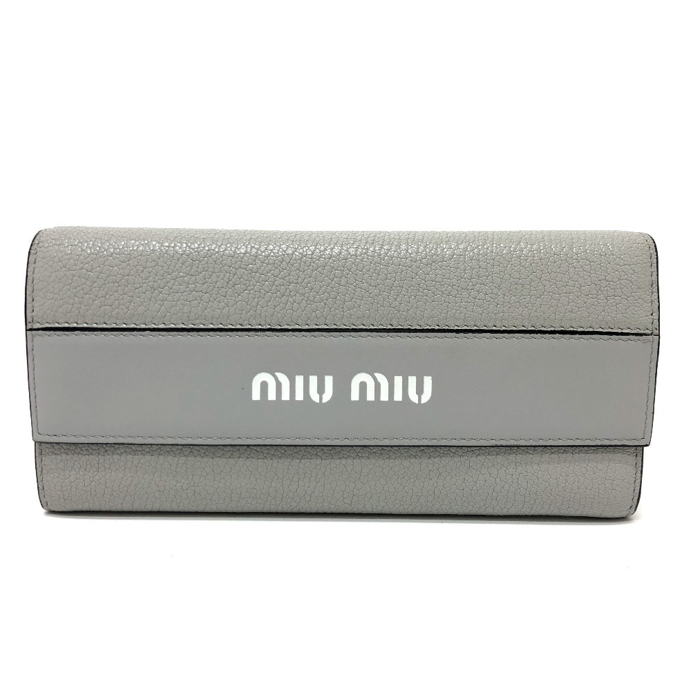 ミュウミュウ MIUMIU ウォレット 5MH109 ロゴ 二つ折り 長財布 レザー グレー