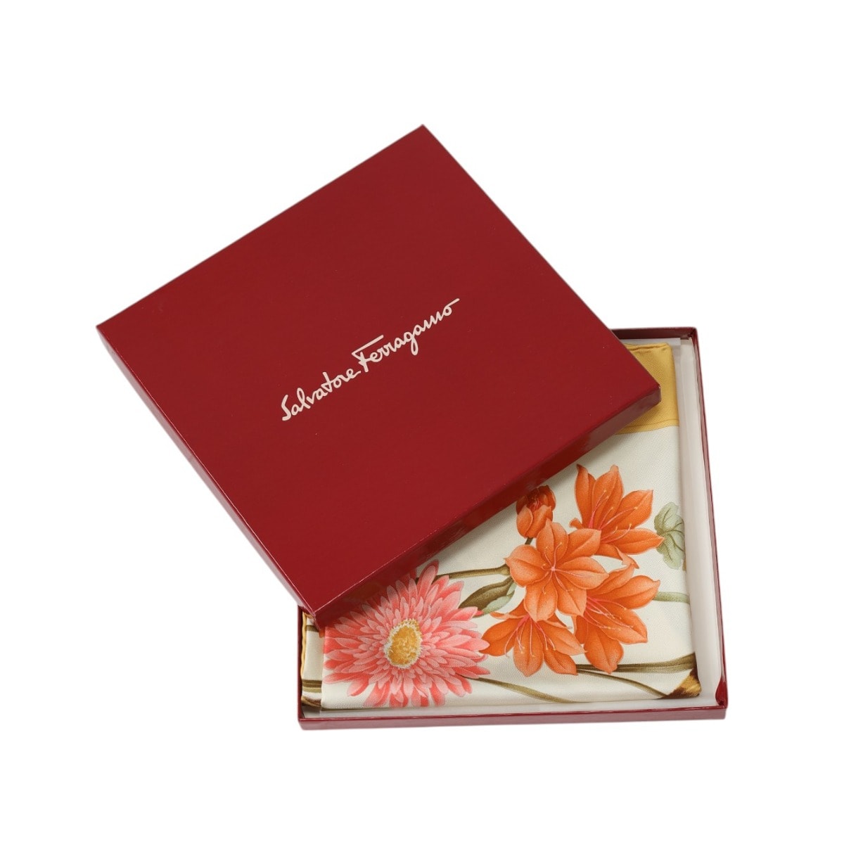 サルヴァトーレフェラガモ Salvatore Ferragamo 虎×花 シルク100% スカーフ