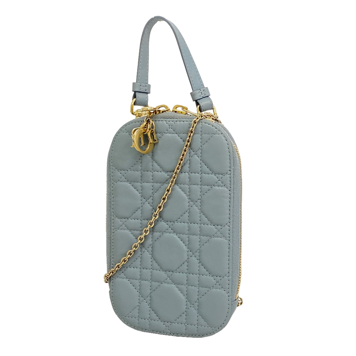 【6ia1178】クリスチャンディオール ショルダーバッグ カナージュ レザー ブルー シャンパンゴールド金具【中古】レディース