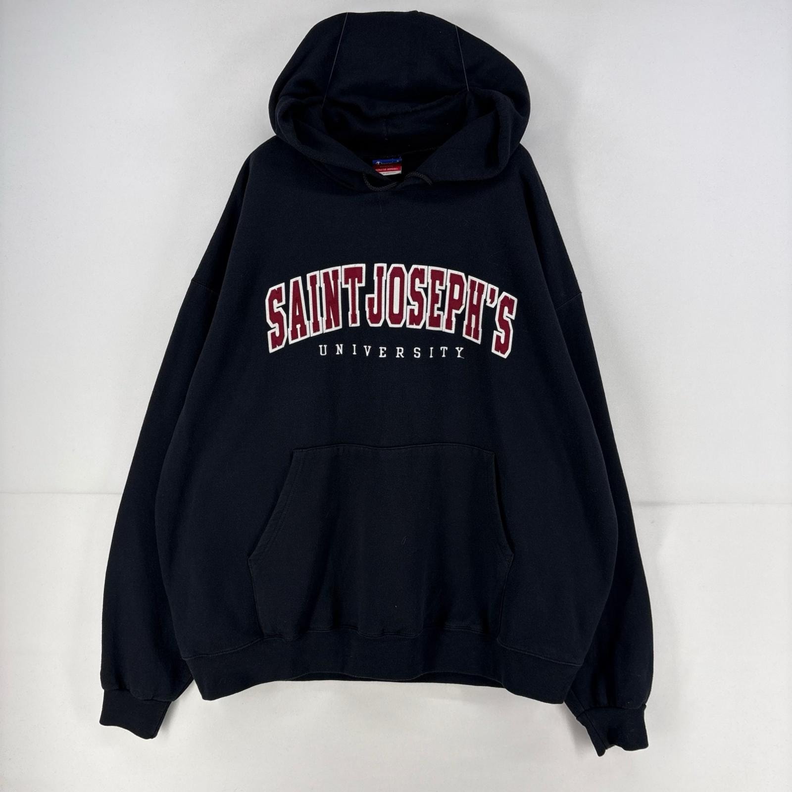 古着 チャンピオン Champion パーカー プルオーバー カレッジ ロゴ スウェット 刺繍 大きいサイズ 2XL  ブラック メンズ