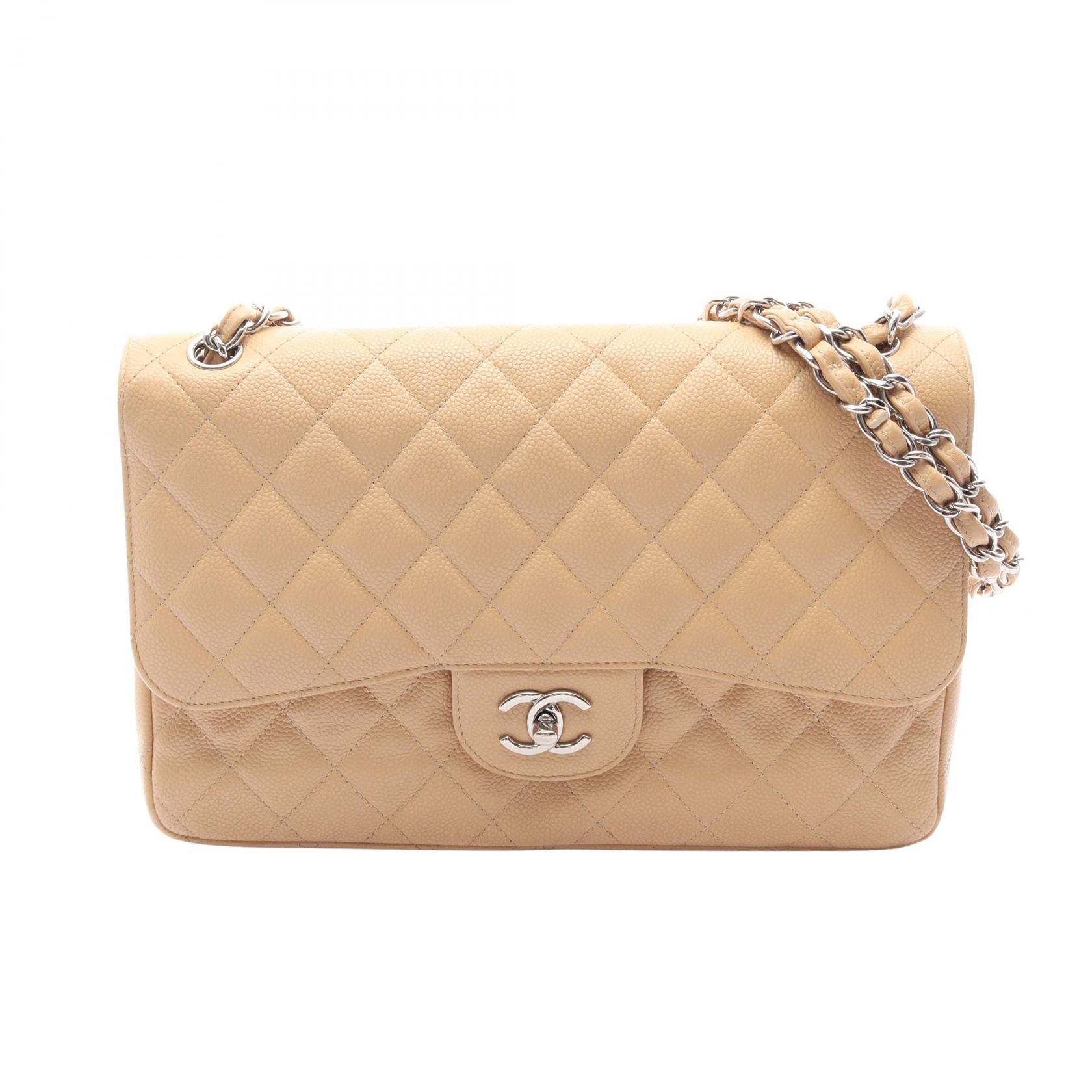 シャネル CHANEL デカマトラッセ30 クラシック ラージ Wフラップ ショルダーバッグ バッグ キャビアスキン(グレインドカーフ) レディース ベージュ系 【中古】