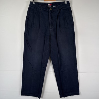 古着 トミーヒルフィガー TOMMY HILFIGER チノパンツ 長ズボン ボトムス ワンポイントロゴ刺繍 w33 L34 ネイビー メンズ