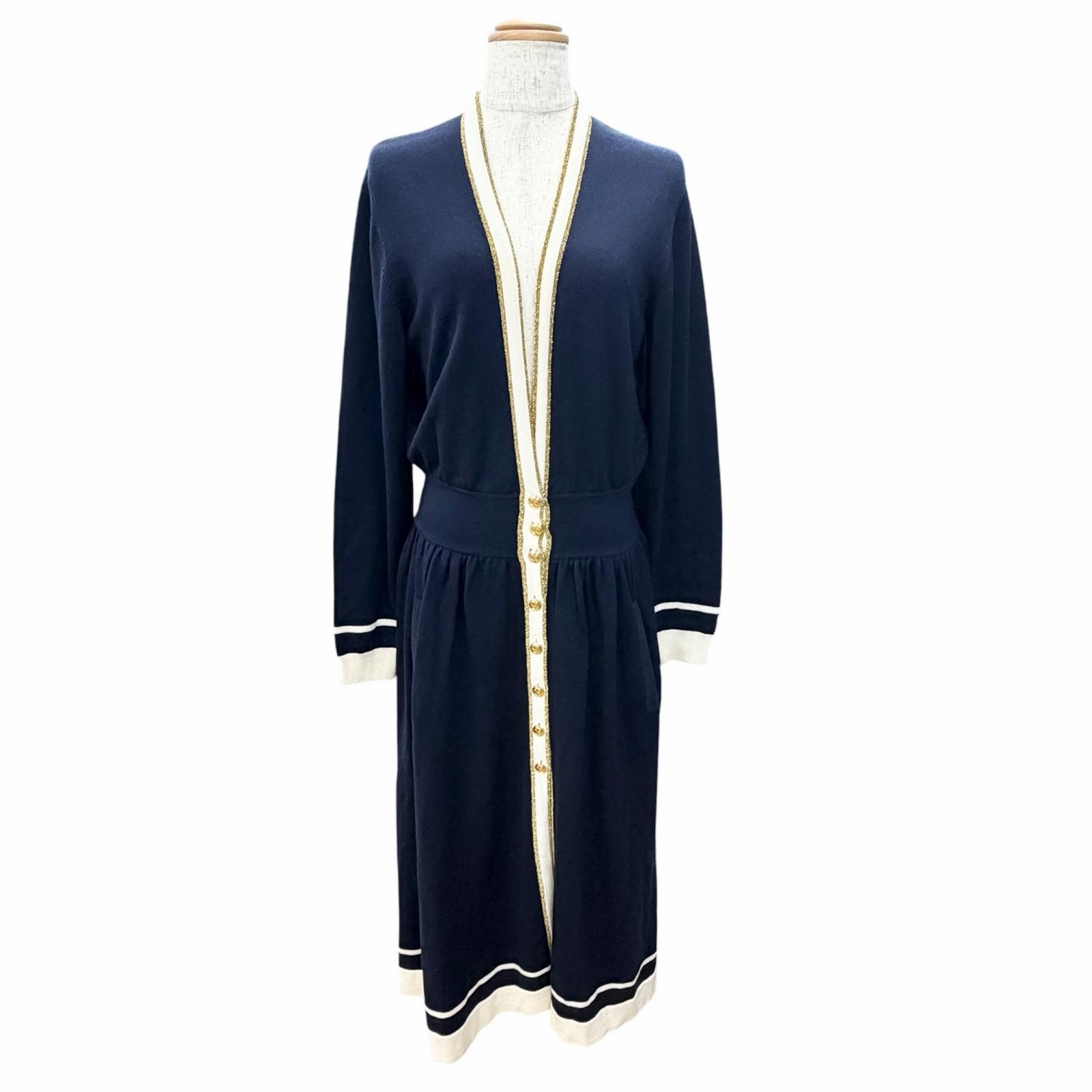 美品 グッチ GGボタン Vネック 長袖 ニット ワンピース カーディガン S