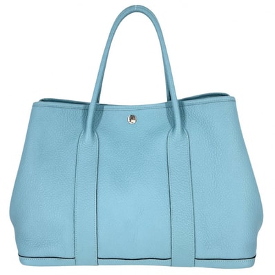 HERMES エルメス ハンドバッグ ガーデンパーティPM トートバッグ 肩掛け X刻印 ネゴンダ トワルオフィシェ ライトブルー系 シルバー金具 レディース 2016年【中古品】
