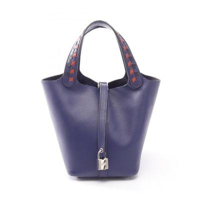エルメス HERMES ピコタンロックPM トレサージュ ハンドバッグ バッグ レザー ヴォーエプソン ヴォーエプソン ブルーアンクル D刻印(2019年製造) レディース ネイビー系 / ブラック系 / ブラウン系/ブリック