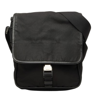 プラダ 三角ロゴプレート 斜め掛け ショルダーバッグ ブラック ナイロン レザー レディース PRADA 【中古】