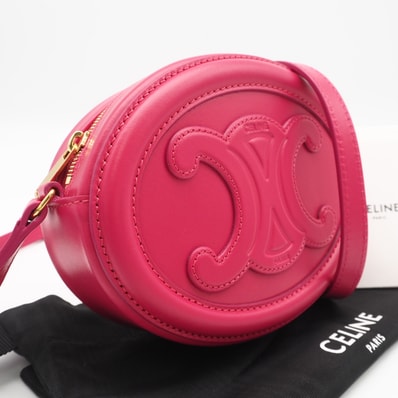 極美品 CELINE セリーヌ カーフレザー オーバルパース キュイル トリオンフ ショルダーバッグ 10I703DPQ ショルダーバッグ ピンク カーフレザー レディース