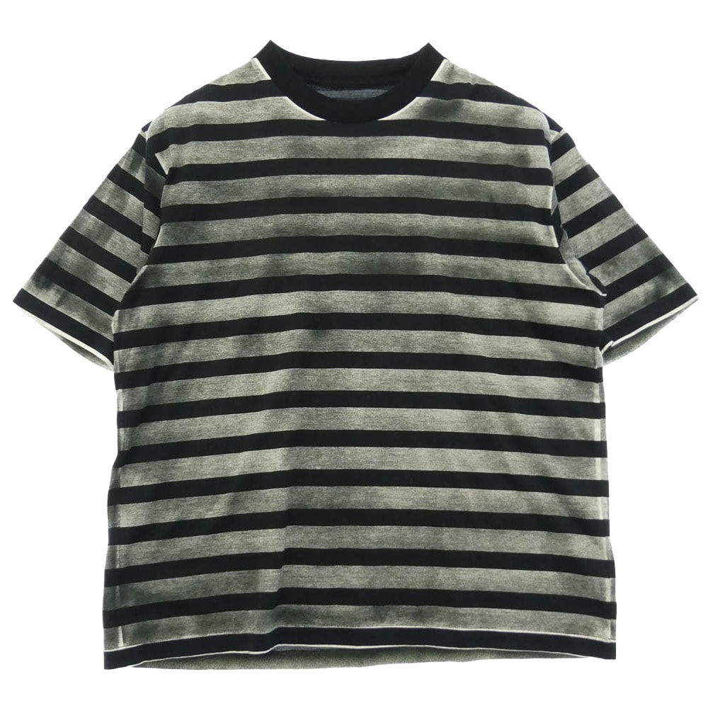 MINEDENIM マインデニム 25SS 2503-4001-98-L2 Seepage Border Crewneck 掠れ ボーダー 半袖 Tシャツ ブラック系 グレー系 L【中古】