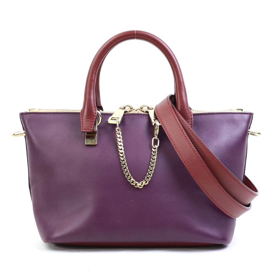 クロエ Chloe ハンドバッグ ショルダーバッグ ベイリーミニ レザー レッド×パープル レディース【中古】 r11052a