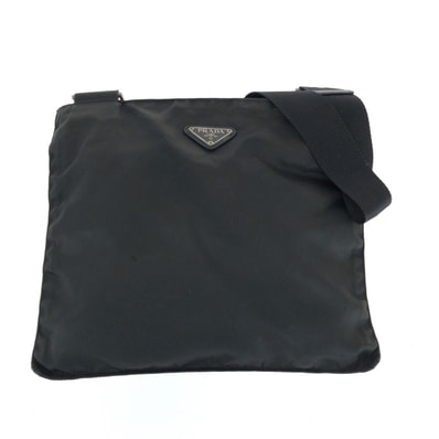 PRADA プラダ テスート 三角ロゴプレート ブラック 黒 シルバー金具 ナイロン ショルダーバッグ サコッシュ 504661 【中古】
