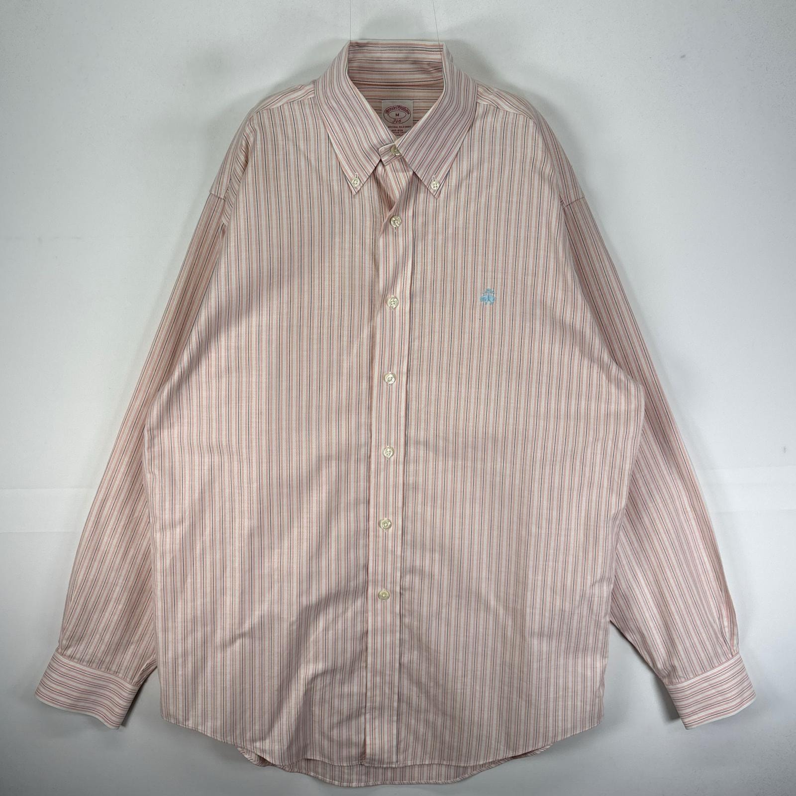 古着 ブルックスブラザーズ Brooks Brothers 長袖シャツ ボタンダウン ワンポイント M  オレンジ系 ストライプ メンズ
