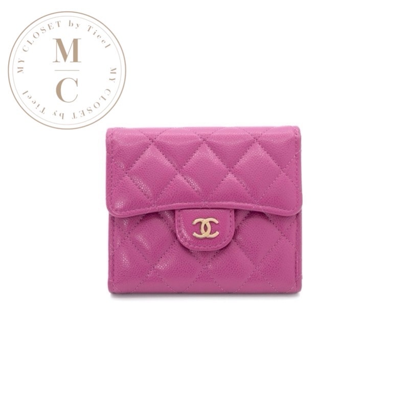 シャネル CHANEL 財布 三つ折り財布 ミニ財布 ミニウォレット パープル ゴールド マトラッセ ココマーク コンパクトウォレット