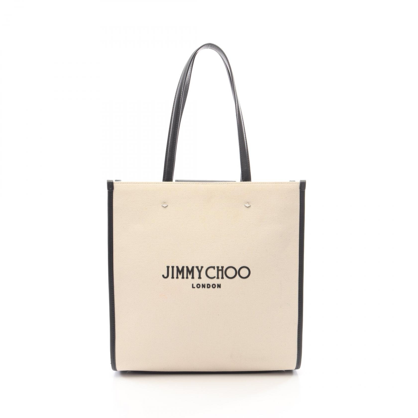 ジミーチュウ JIMMY CHOO ロゴ トートバッグ バッグ キャンバス レザー レディース アイボリー系 / ブラック系 【中古】