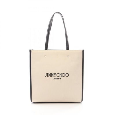 ジミーチュウ JIMMY CHOO ロゴ トートバッグ バッグ キャンバス レザー レディース アイボリー系 / ブラック系 【中古】