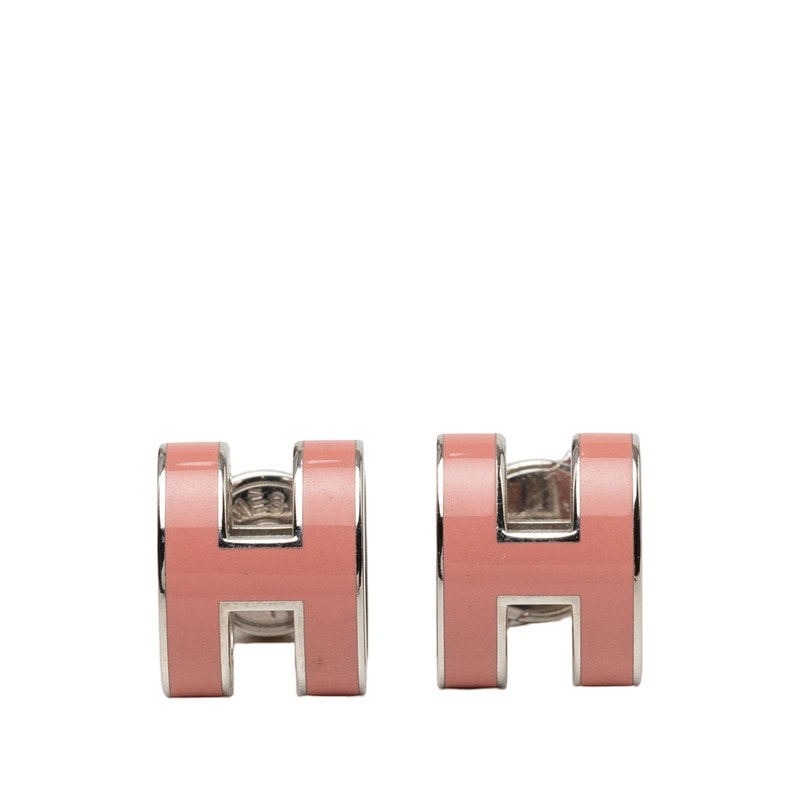 エルメス ミニ ポップH アッシュ ピアス シルバー ピンク メタル レディース HERMES 中古