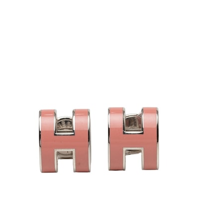 エルメス ミニ ポップH アッシュ ピアス シルバー ピンク メタル レディース HERMES 中古