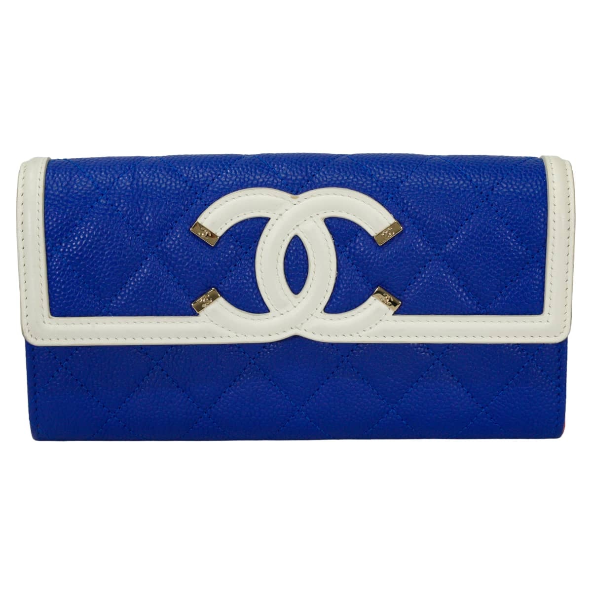 CHANEL シャネル 長財布 CC フィリグリー マトラッセ ビッグココマーク フラップ ブルー/白 (ホワイト)/レッド グレインドカーフ(キャビアスキン)/カーフ ゴールド金具 A84448 新品同様【中古】