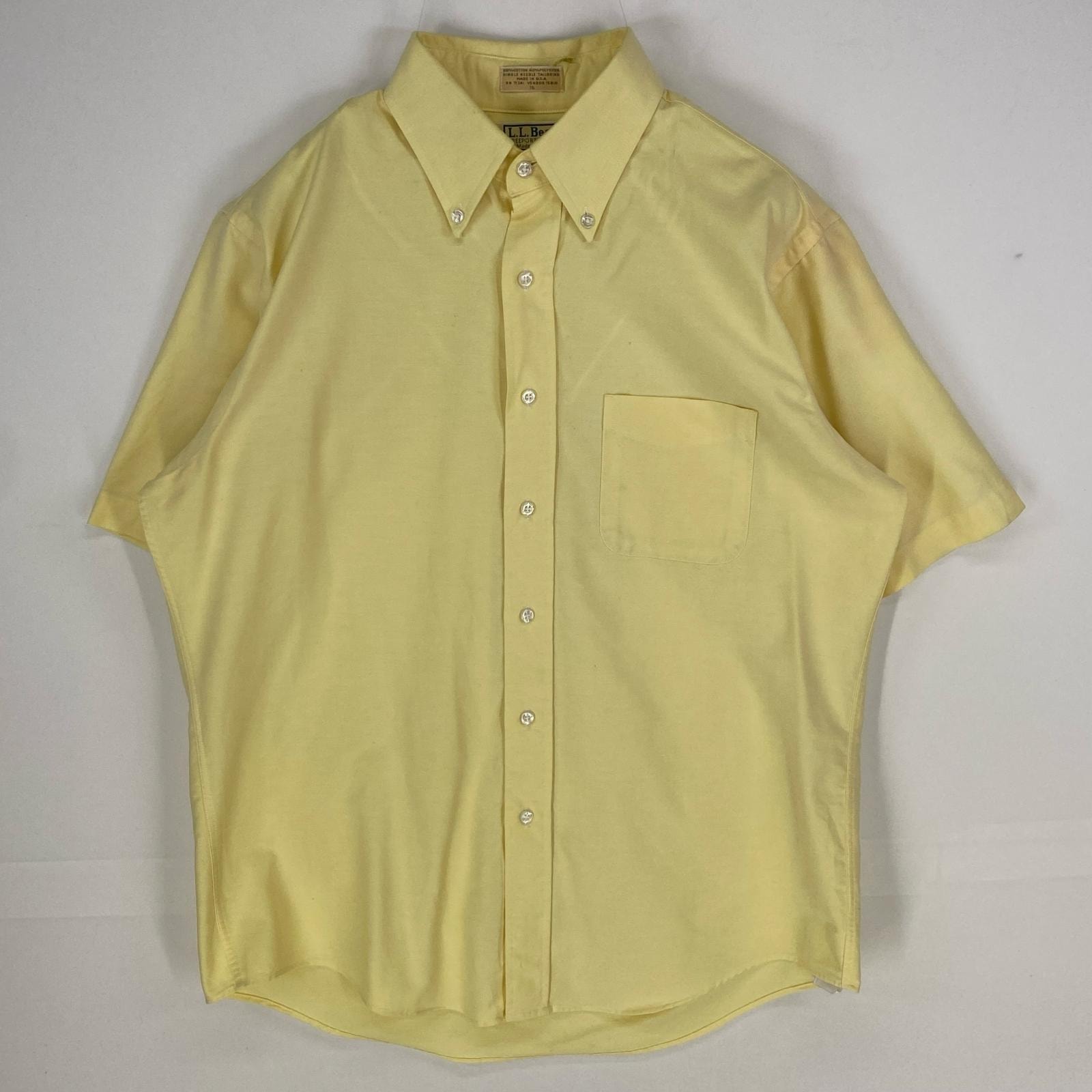 古着 エルエルビーン L.L.Bean USA製 半袖シャツ 胸ポケット ボタンダウン 16 イエロー系 無地 メンズ