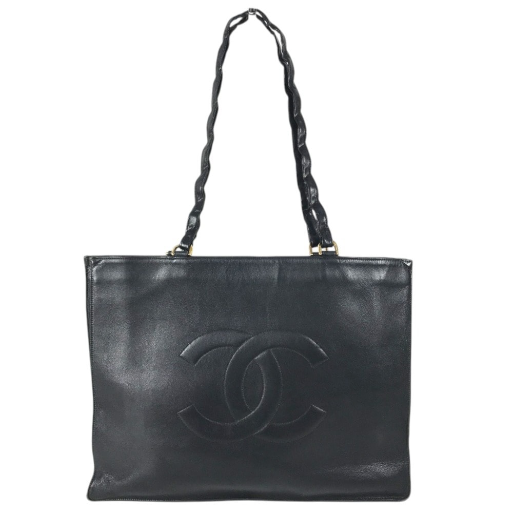 シャネル CHANEL CC ココマーク ロゴ デカココ ヴィンテージ カバン トートバッグ 肩掛け ショルダーバッグ レザー ブラック