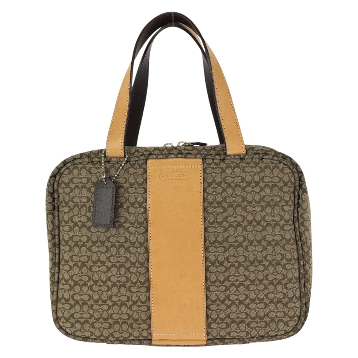 美品 COACH コーチ シグネチャー ブラウン ベージュ シルバー金具 キャンバス レザー/ トートバッグ ハンドバッグ 601264 【中古】