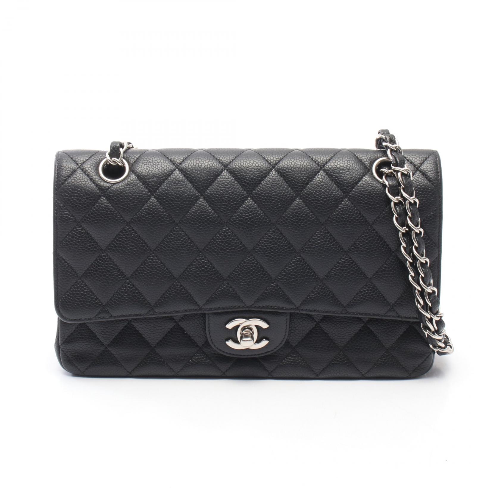シャネル CHANEL マトラッセ Wフラップ ショルダーバッグ バッグ キャビアスキン(グレインドカーフ) レディース ブラック系 A01112 【中古】